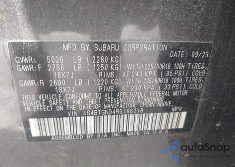 2024 Subaru Outback Limited Xt z USA, uszkodzony, nr VIN 4S4BTGND4R3168218